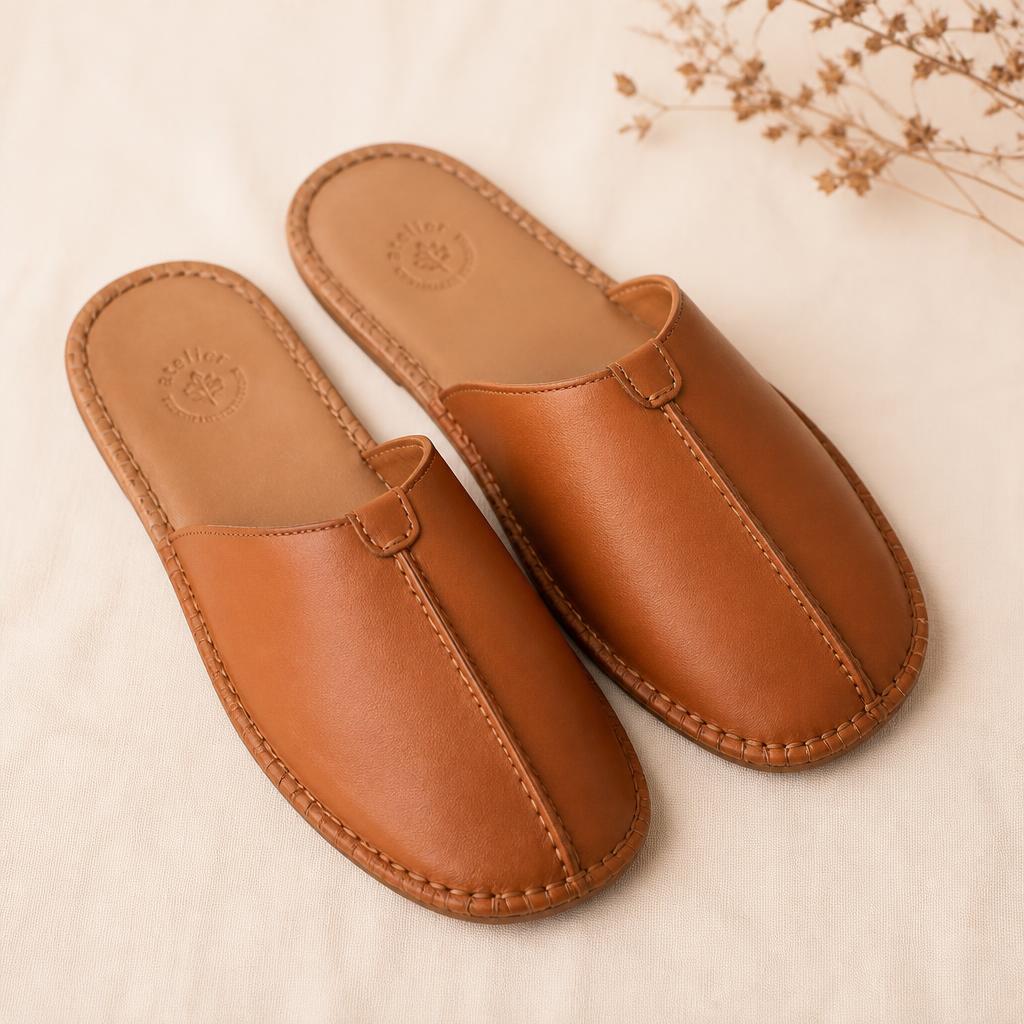 Tan Leather House Slipper
